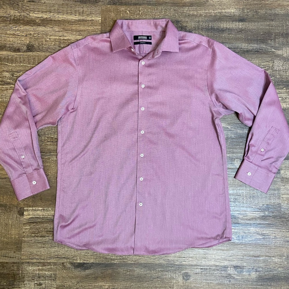 Murano Shirt Men's‎ Dress 17/34 Purple Stretch Long Sleeve Button Up Modern Fit